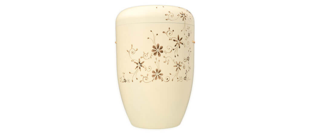 Urne Labradorit beige mit Blumenmotiv